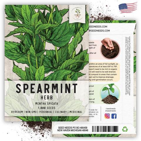 Seed Needs spearmint seed packaging demonstrating freshness and moisture protection.