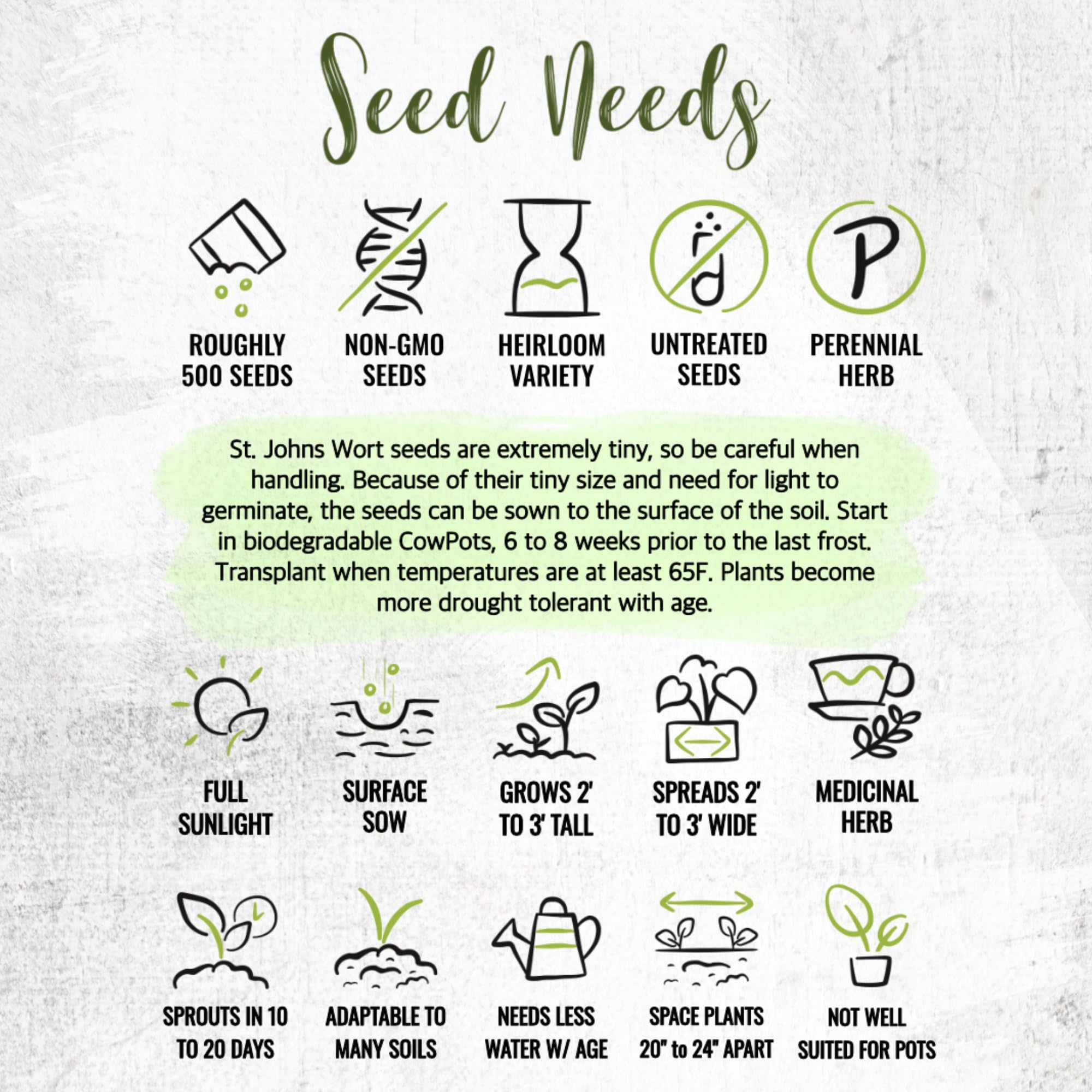 Seed Needs St. Johns Wort packaging keeps seeds fresh and protected.