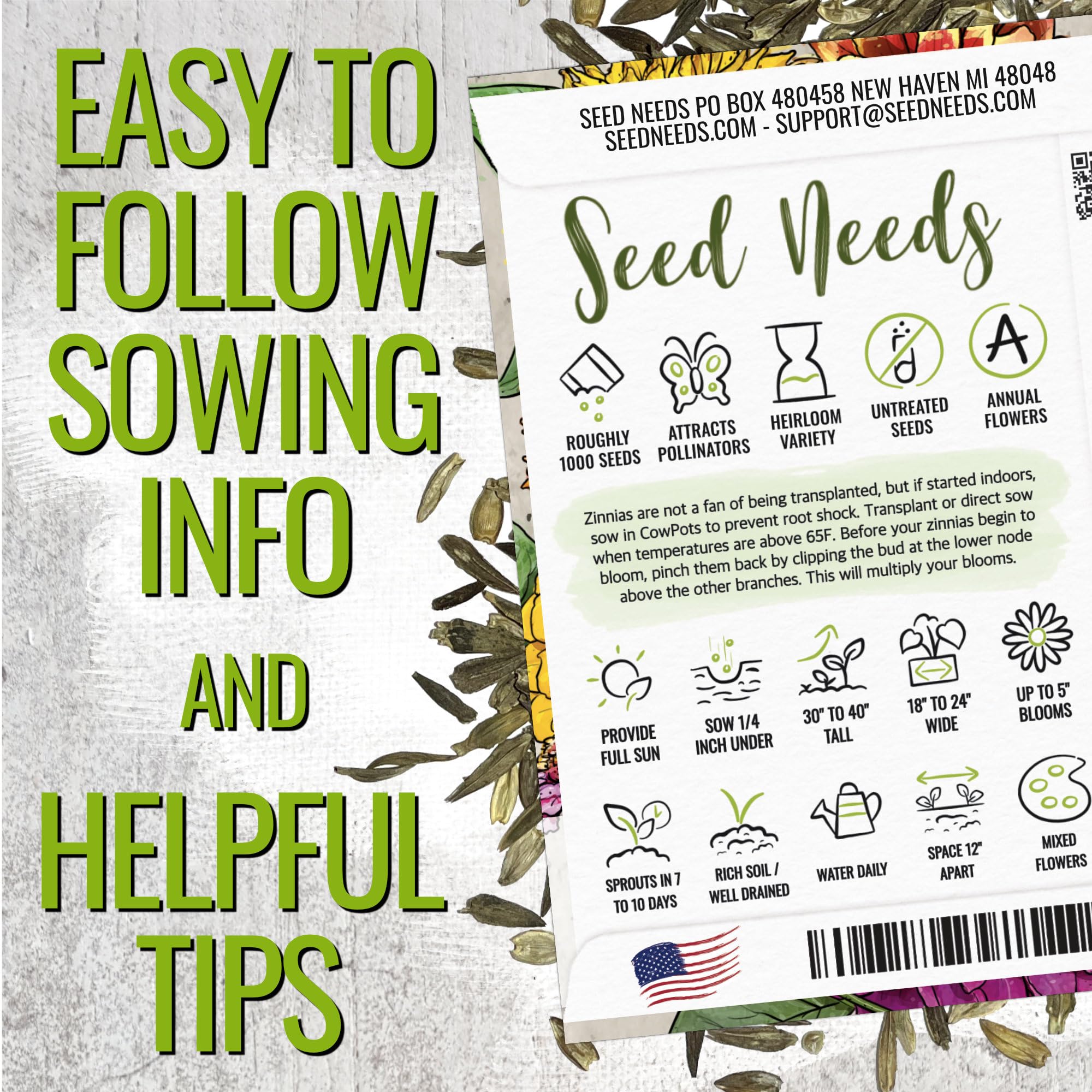Seed Needs State Fair zinnia bloom variety showcasing vibrant hues for borders