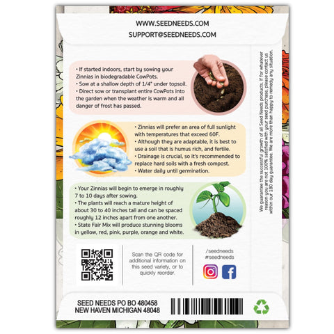 Seed Needs State Fair Zinnia sturdy stem ready for bouquets
