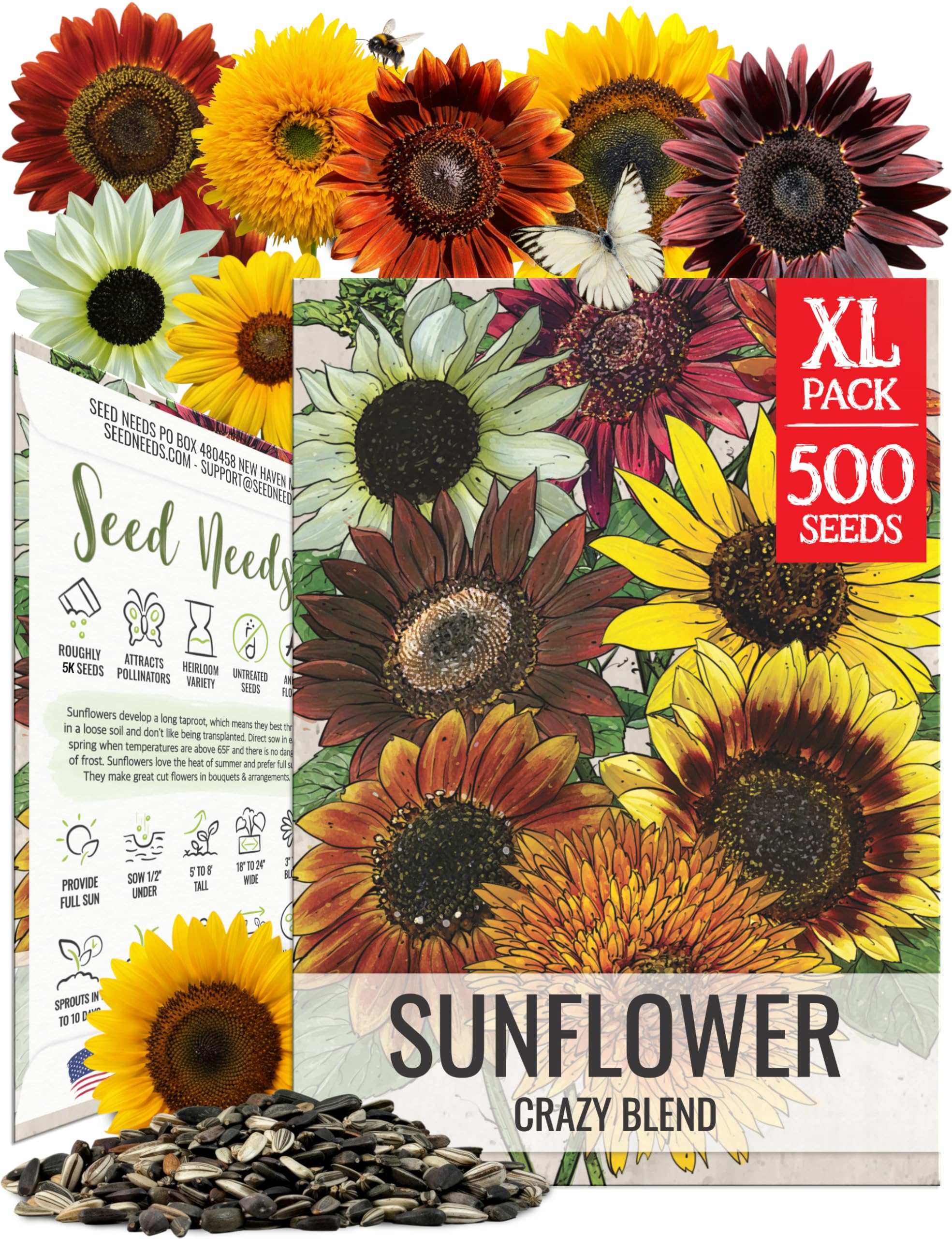 Seed Needs Sunflower Crazy Blend varieties bring vibrant color to your garden.