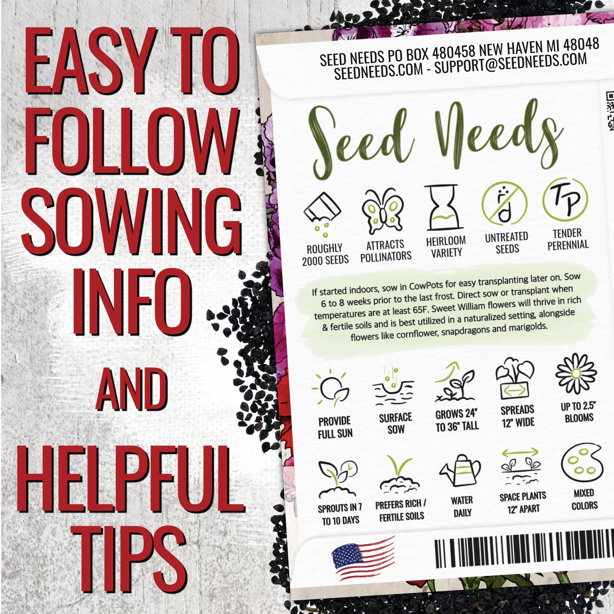 Seed Needs Sweet William lance-shaped leaves add foliage interest along borders.