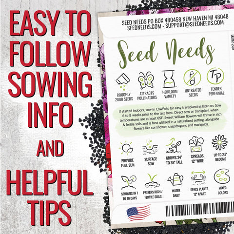 Seed Needs Sweet William lance-shaped leaves add foliage interest along borders.