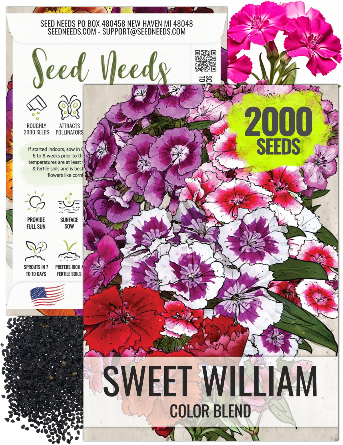 Seed Needs Sweet William seed packet front for easy sowing and planning.