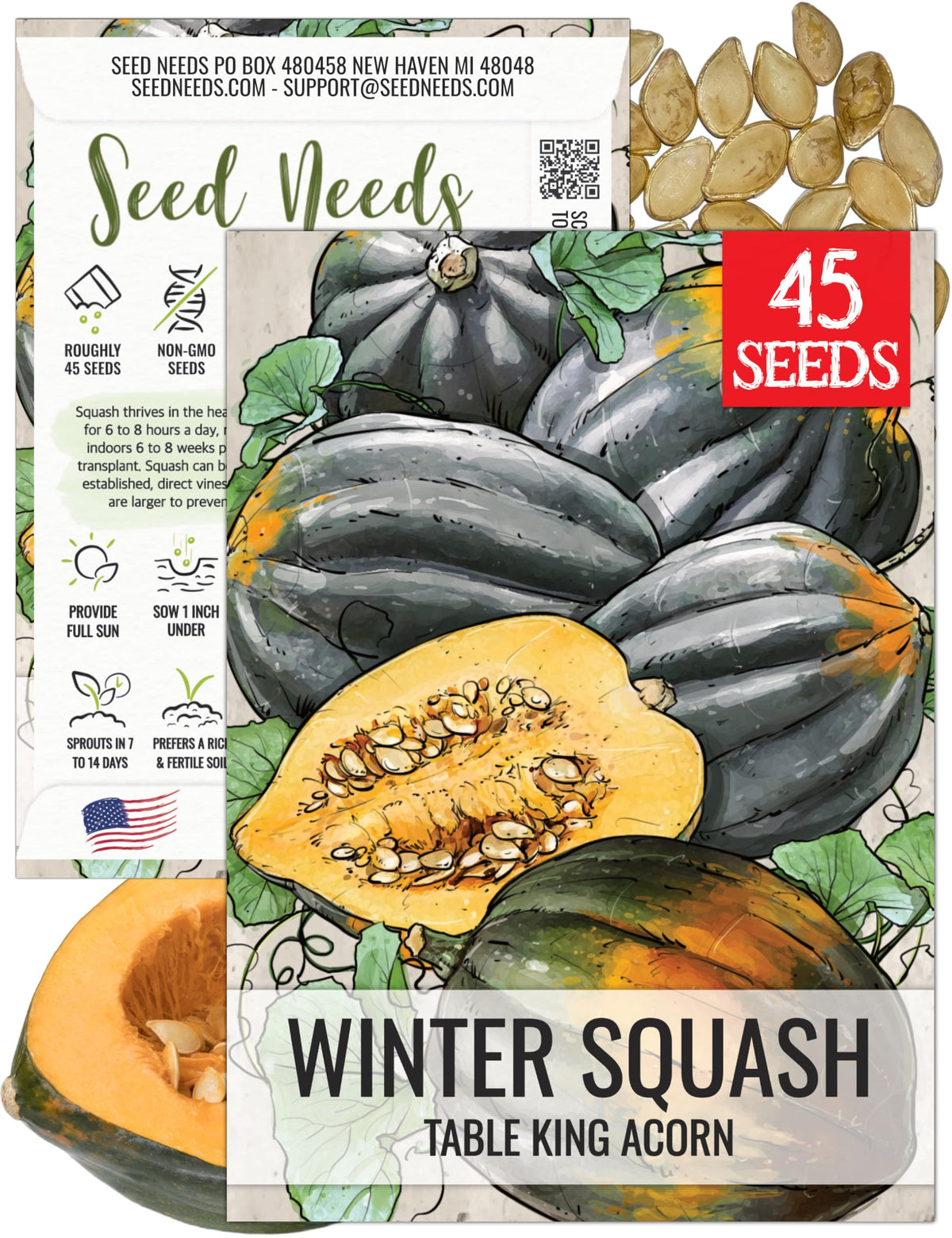 Seed Needs Table King Acorn squash seed packet ideal for compact garden beds and high-yield harvests.