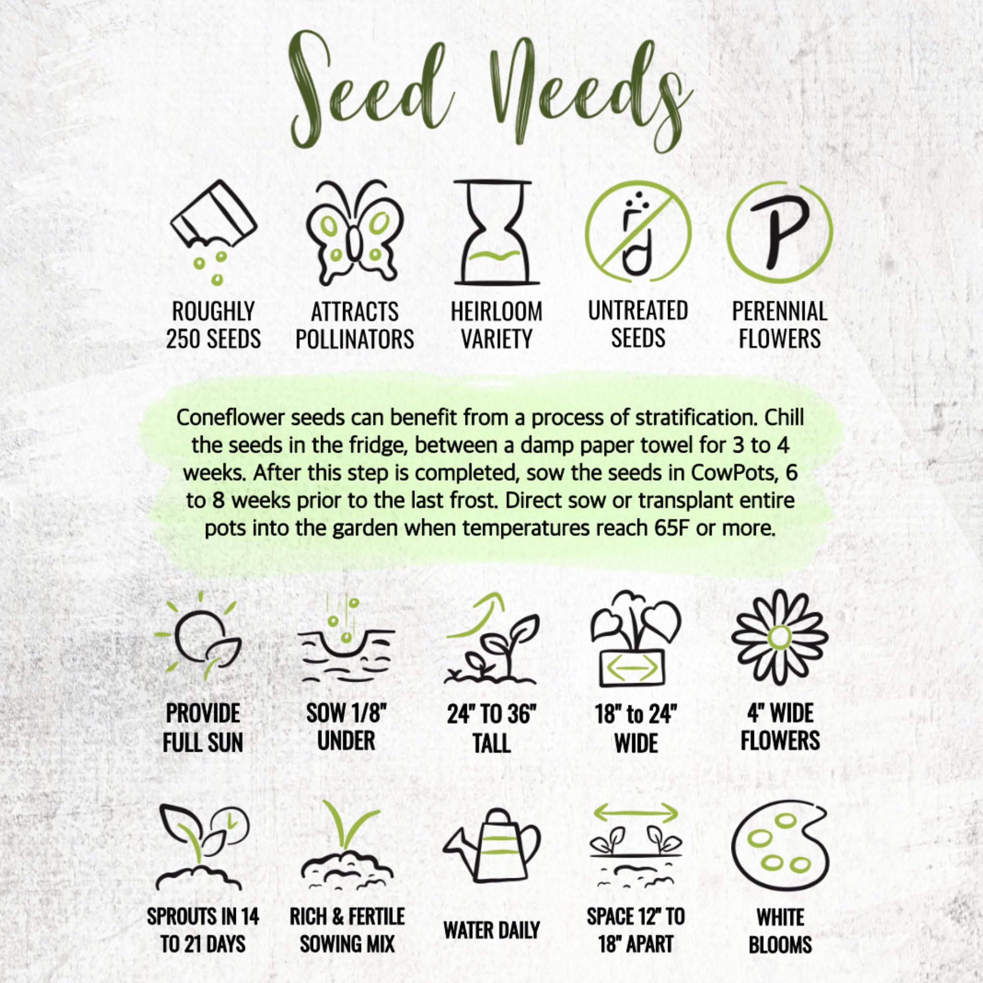 Seed Needs fresh seeds packaged to stay fresh longer in storage.