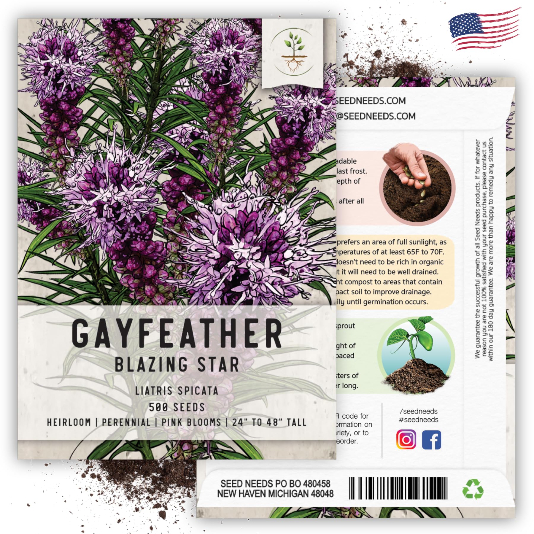 Seed Needs tear-resistant packaging keeps Gayfeather seeds dry and fresh