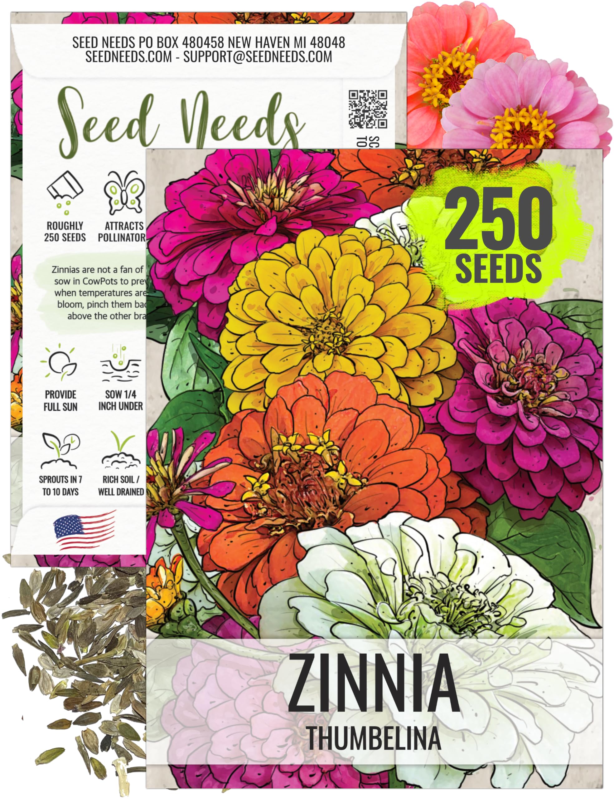 Seed Needs Thumbelina Zinnias pink bloom close-up for sunny borders and pollinator joy