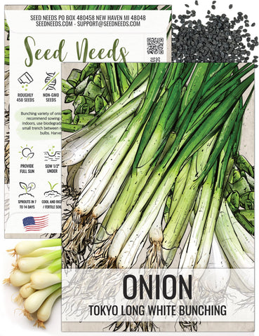 Seed Needs Tokyo White Bunching onion seeds packet for garden planting.