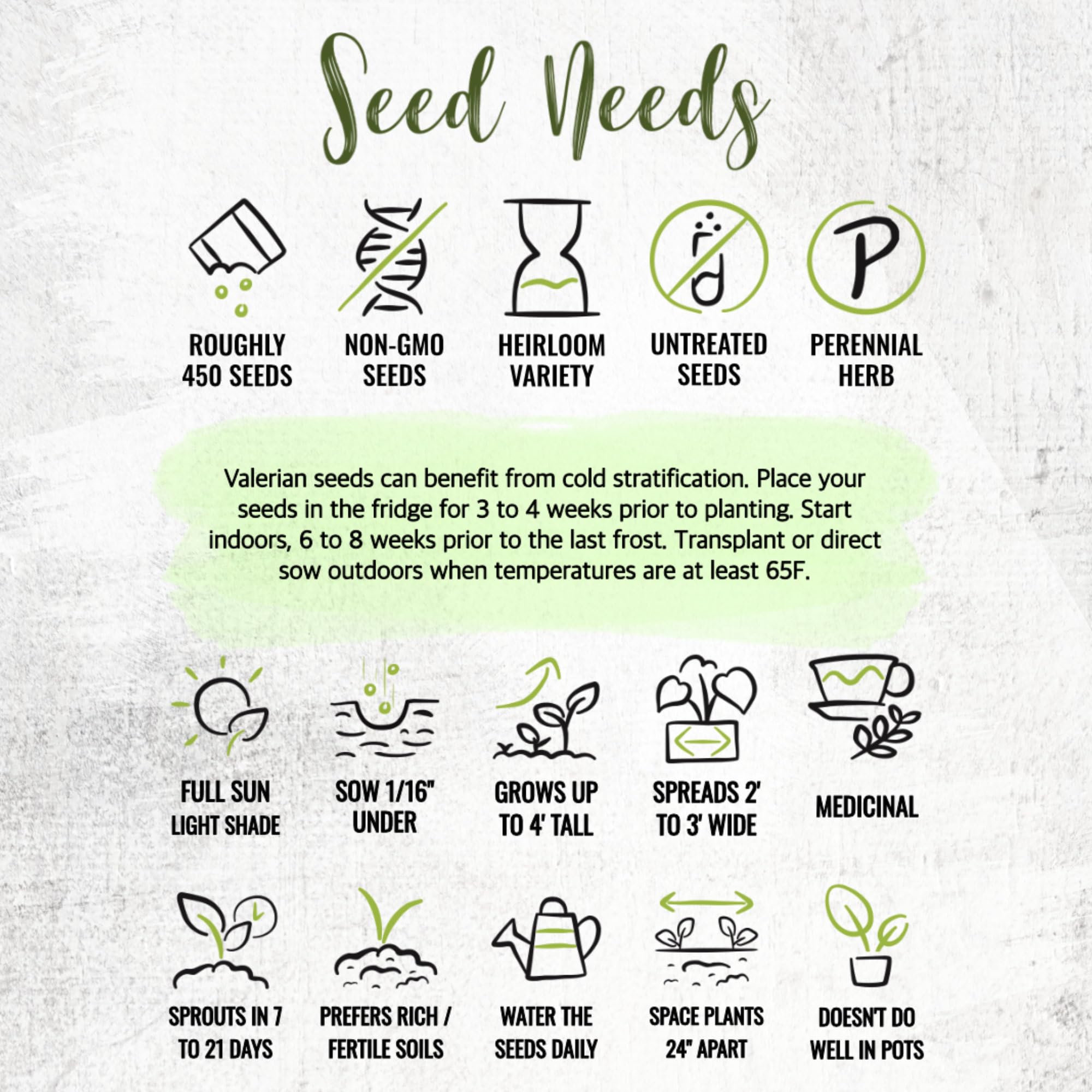 Seed Needs heirloom valerian seeds in sturdy packaging.