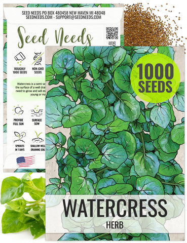 Seed Needs Watercress seeds in packaging, ready for quick sowing indoors or outdoors.