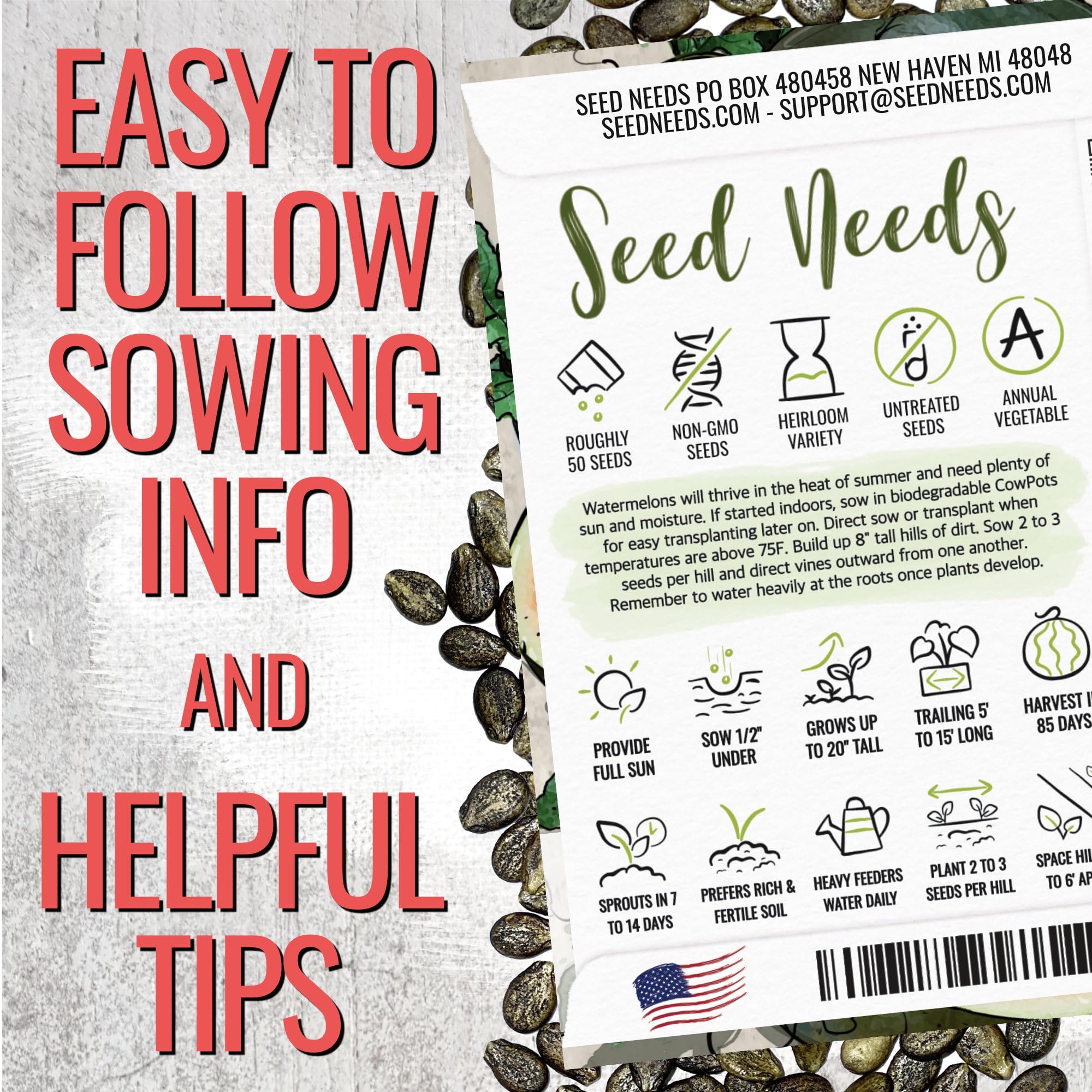 Seed Needs Sugar Baby seeds thrive in warm summer sun.
