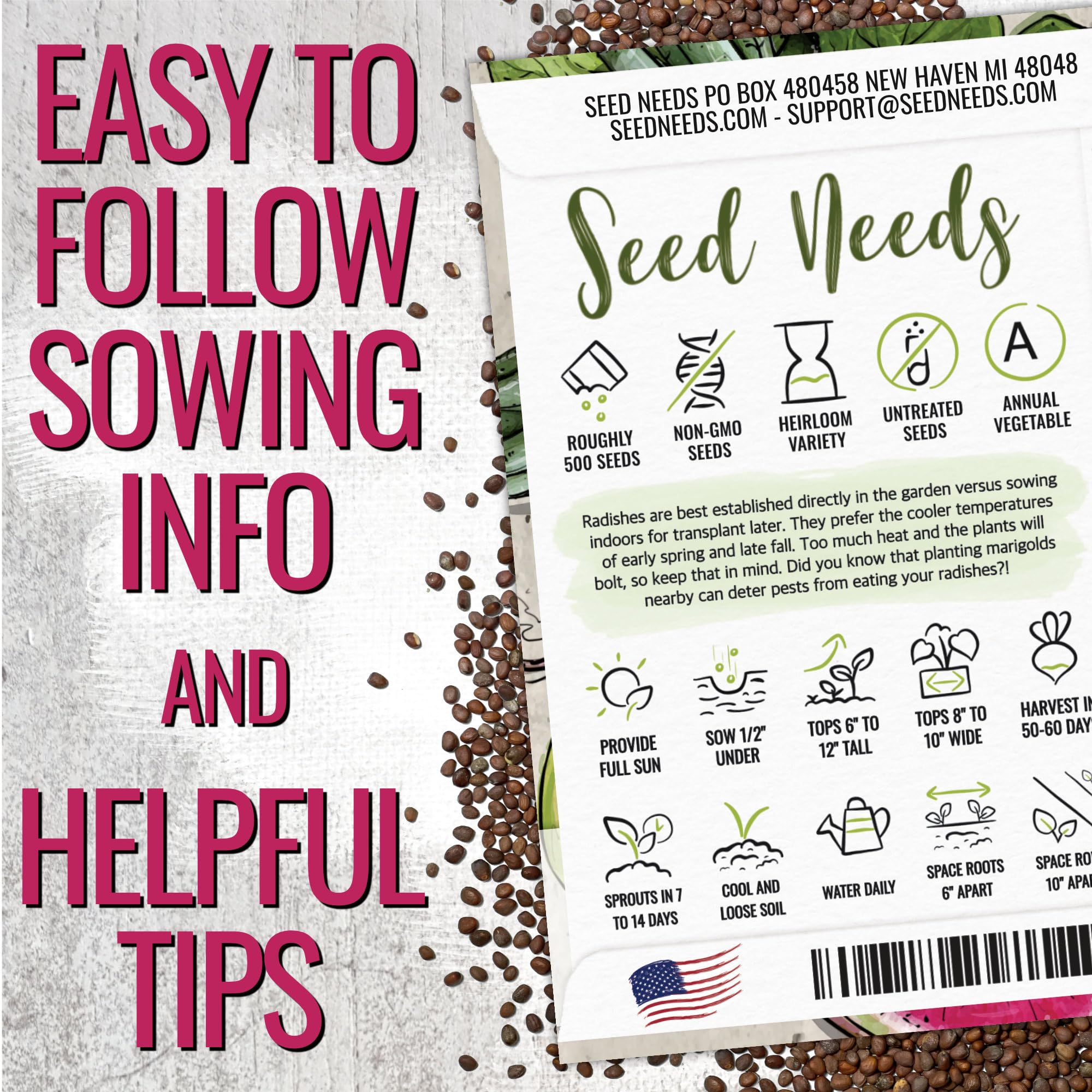 Seed Needs Watermelon Radish seeds closeup showing heirloom quality and freshness.