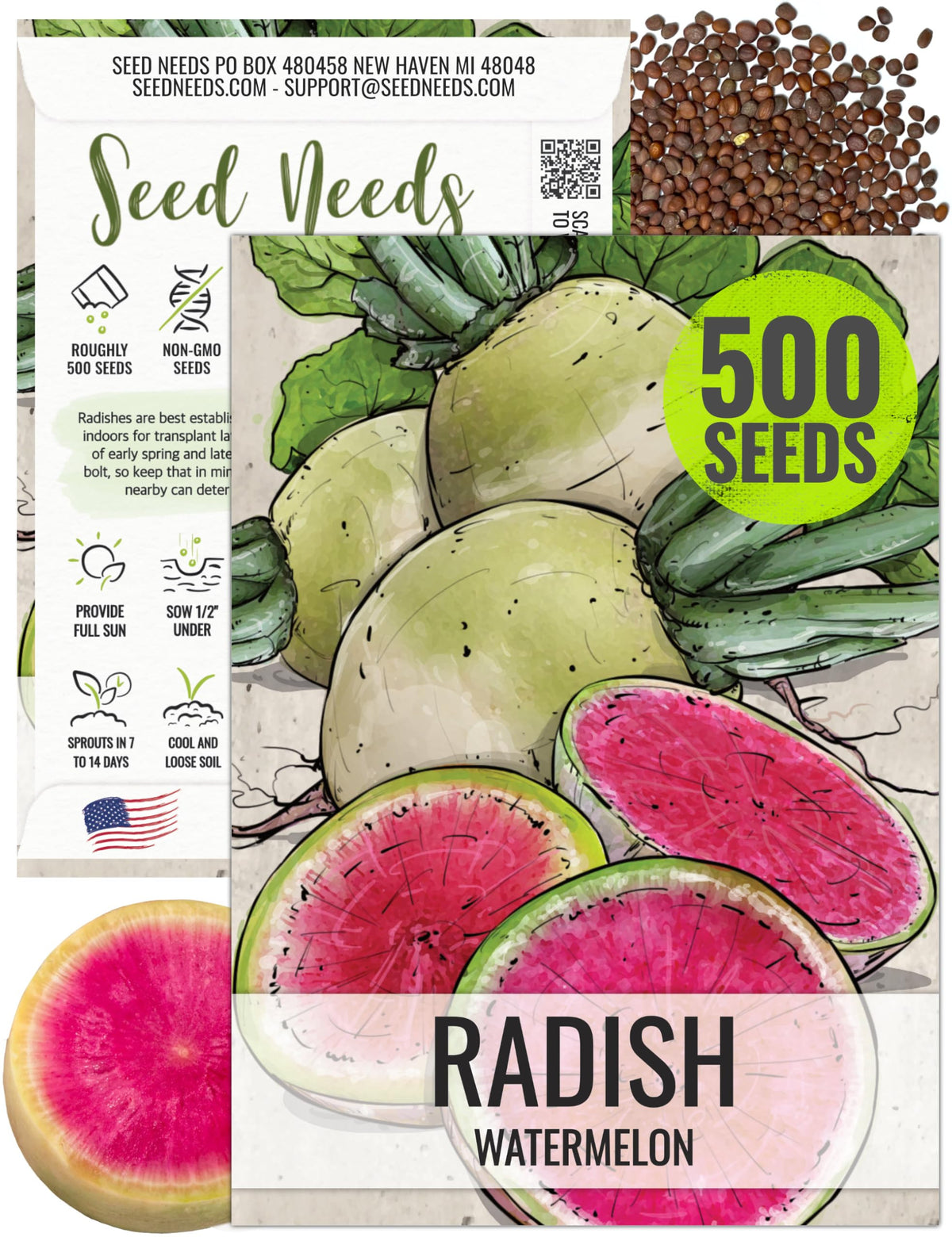 Seed Needs Watermelon Radish seed pack front for a cool-season harvest.