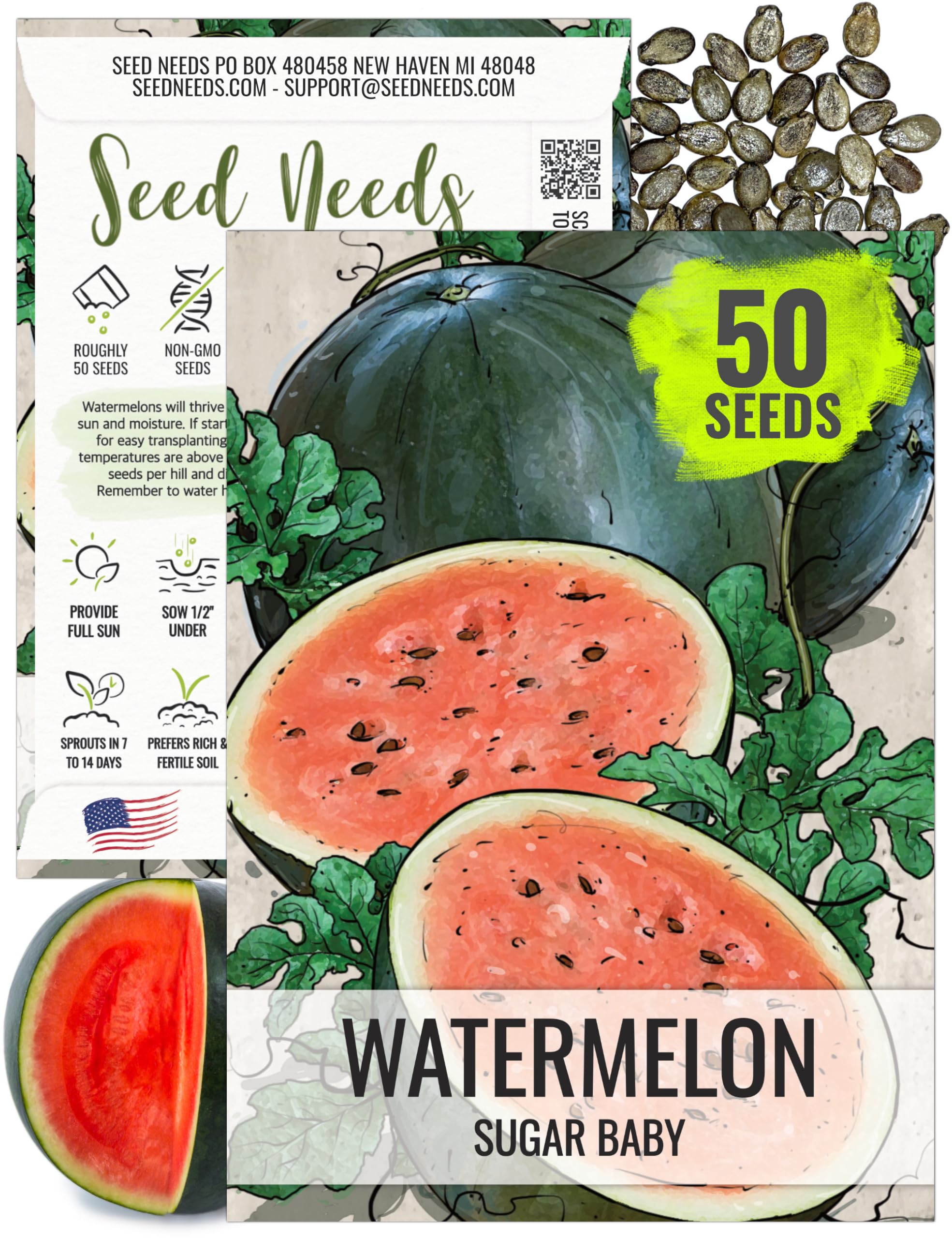 Seed Needs Sugar Baby fruit displays sweet red flesh for backyard snacking.