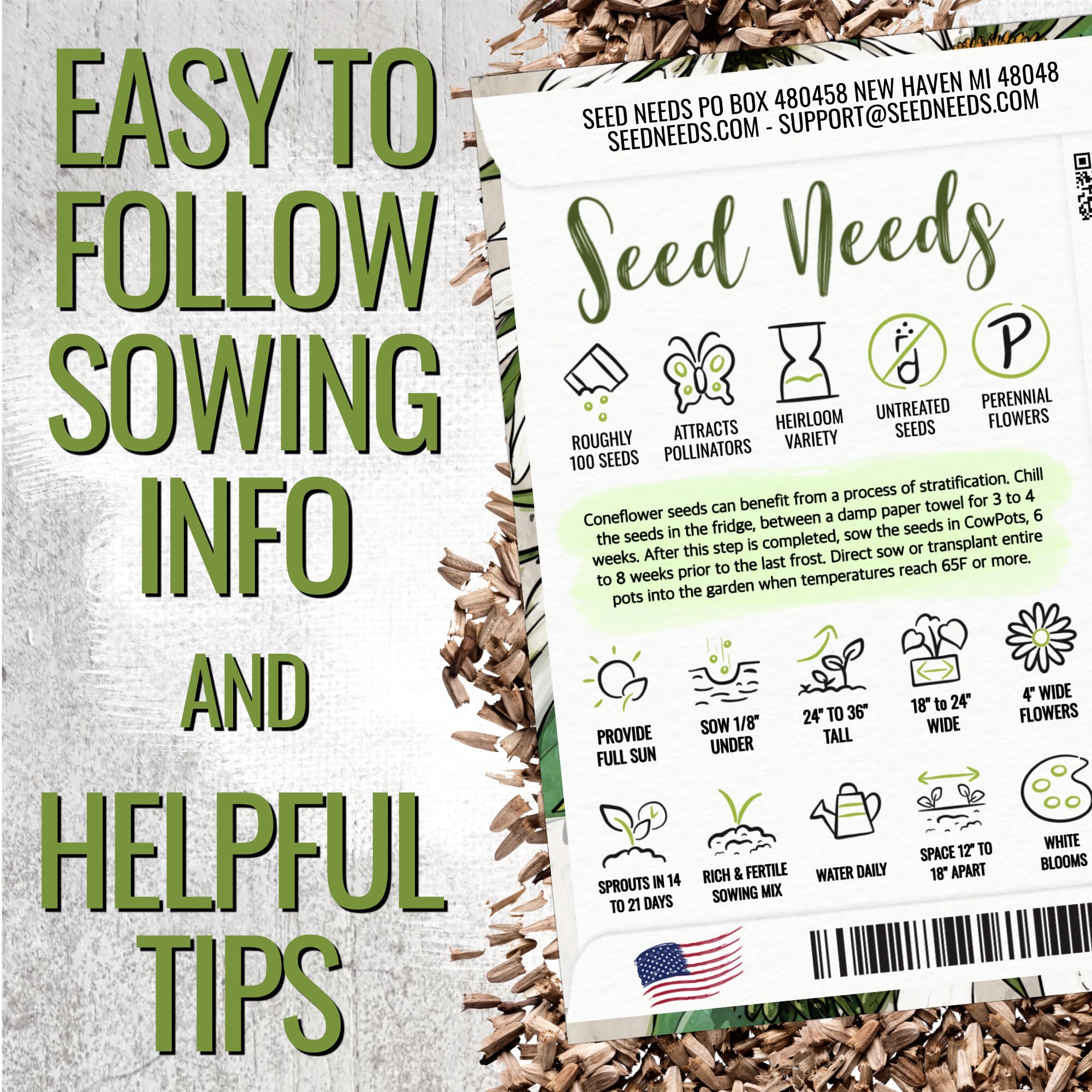 Seed Needs beeke-friendly White Swan Coneflower attracting pollinators.