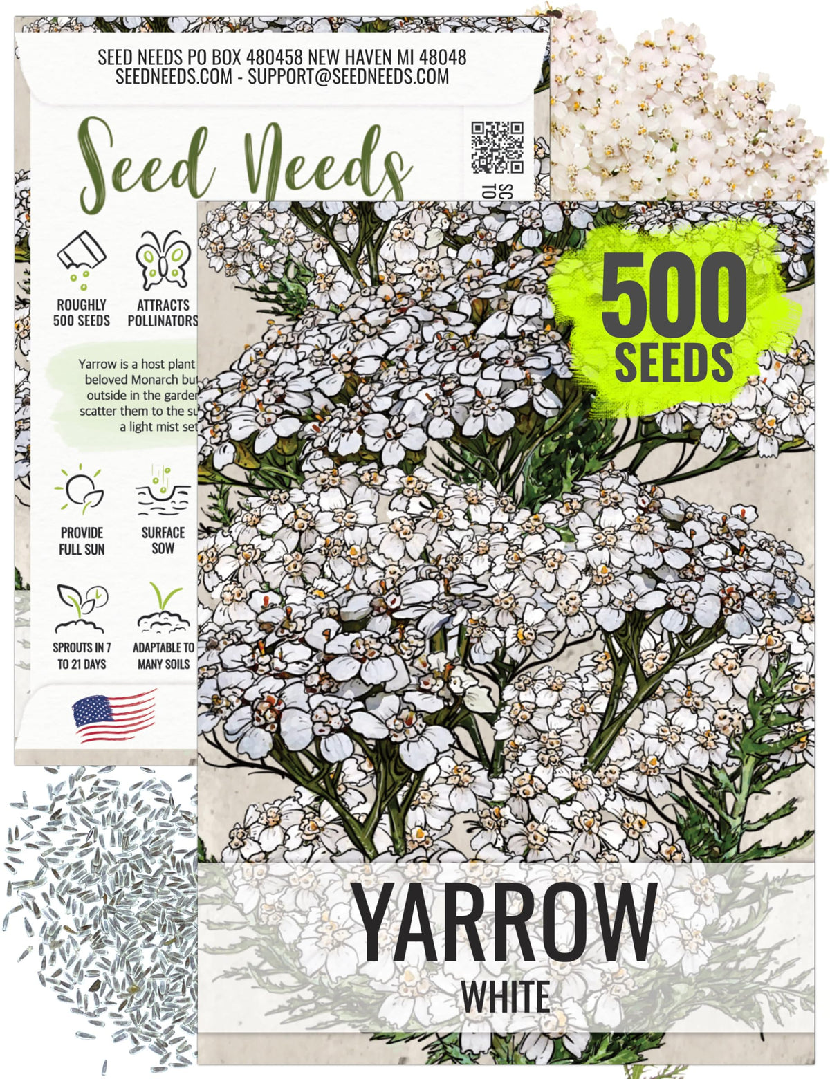 Seed Needs White Yarrow Seeds pack – sowing guide for easy planting.