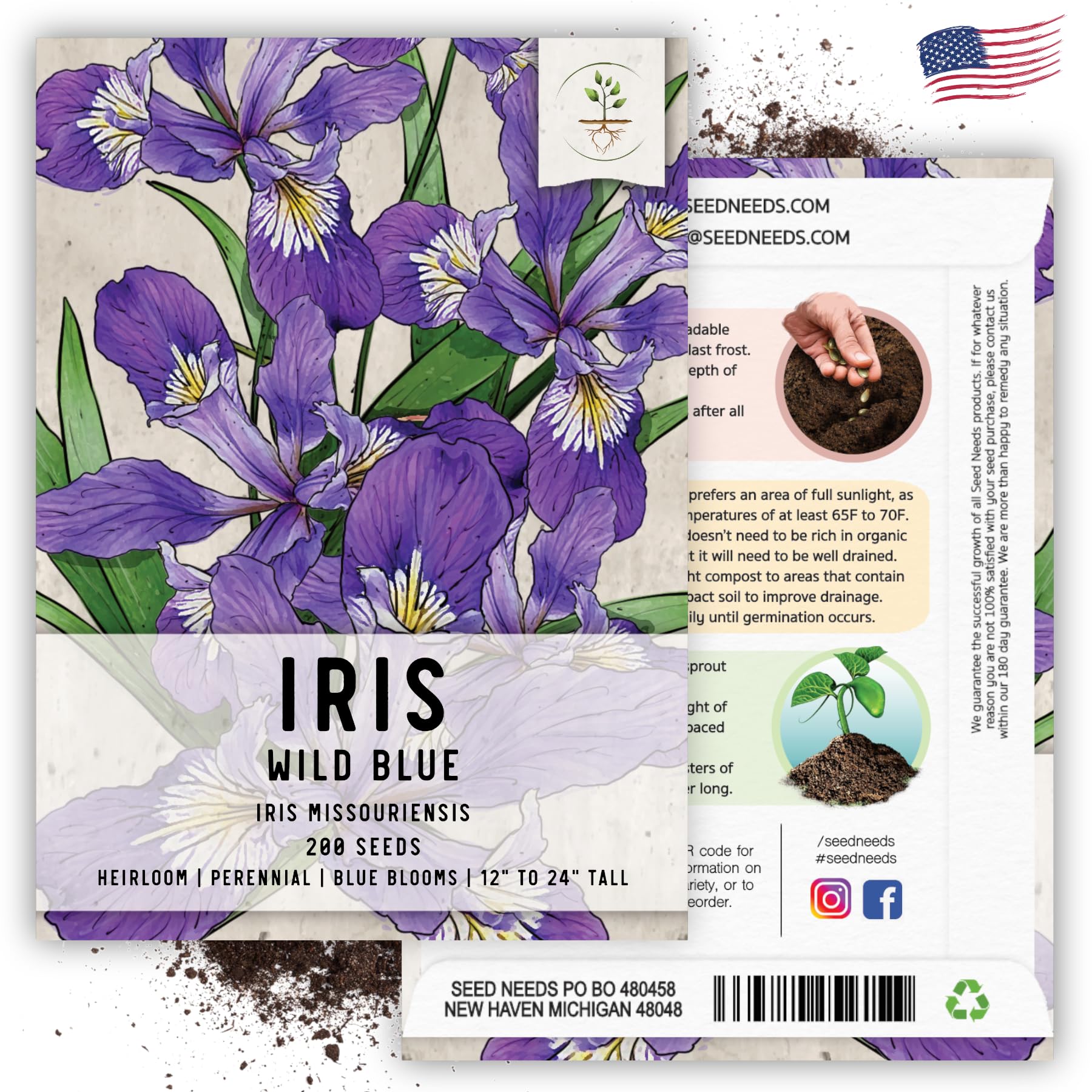 Seed Needs Wild Blue Iris planted along garden border for color