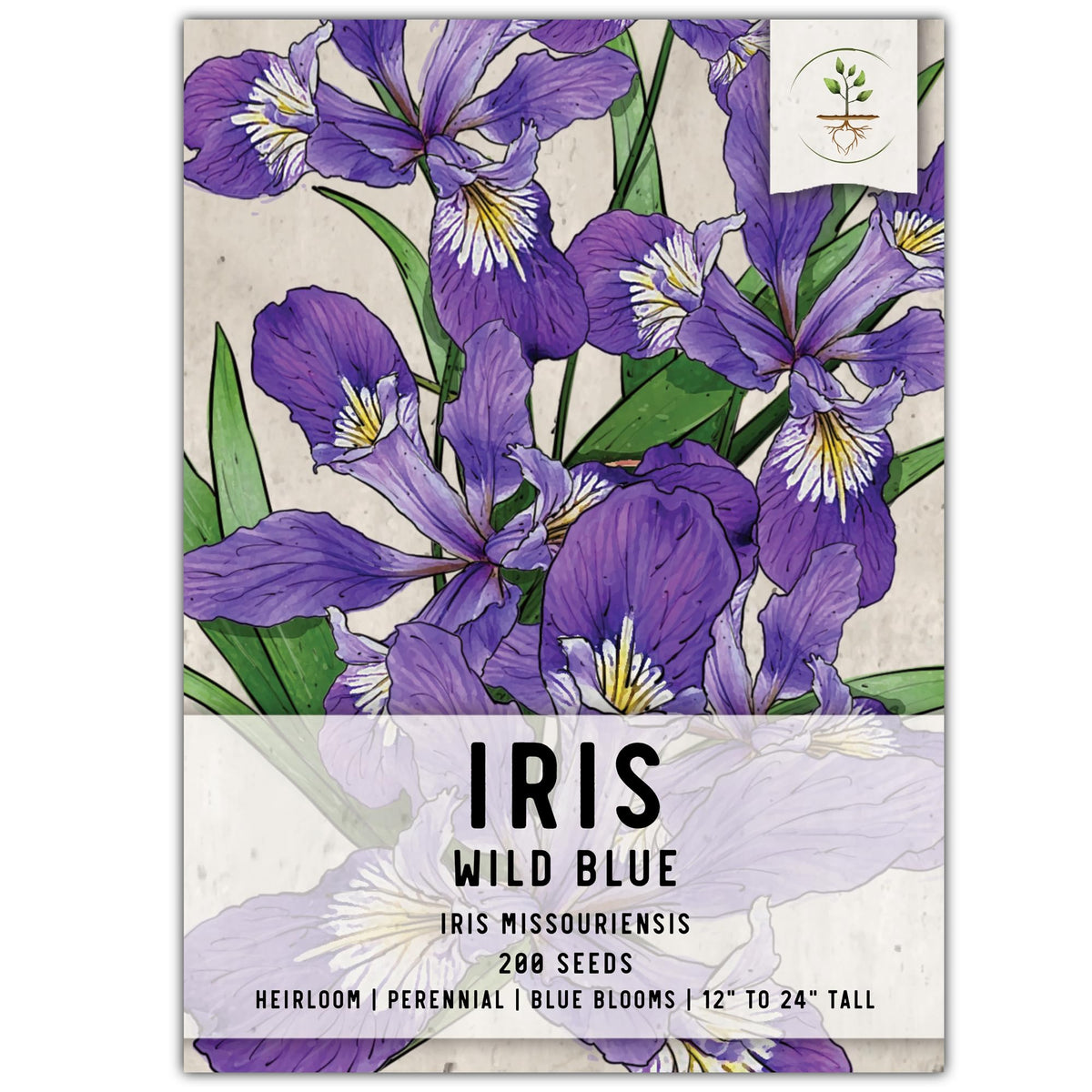 Seed Needs Wild Blue Iris seeds packet with sowing guidance for easy planting