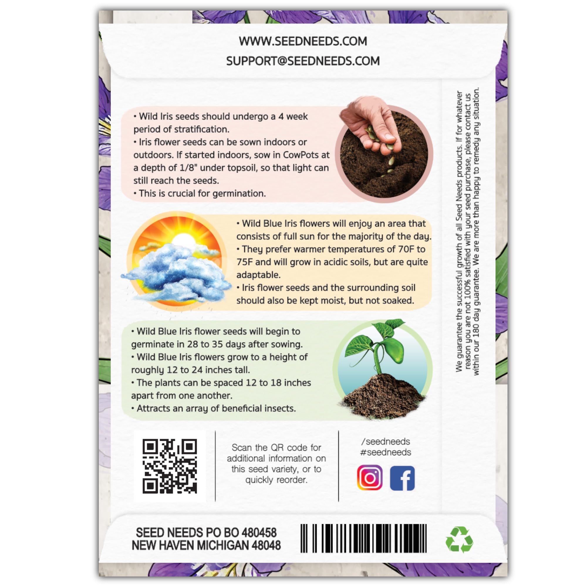 Seed Needs Wild Blue Iris seeds packet illustration for spring sowing