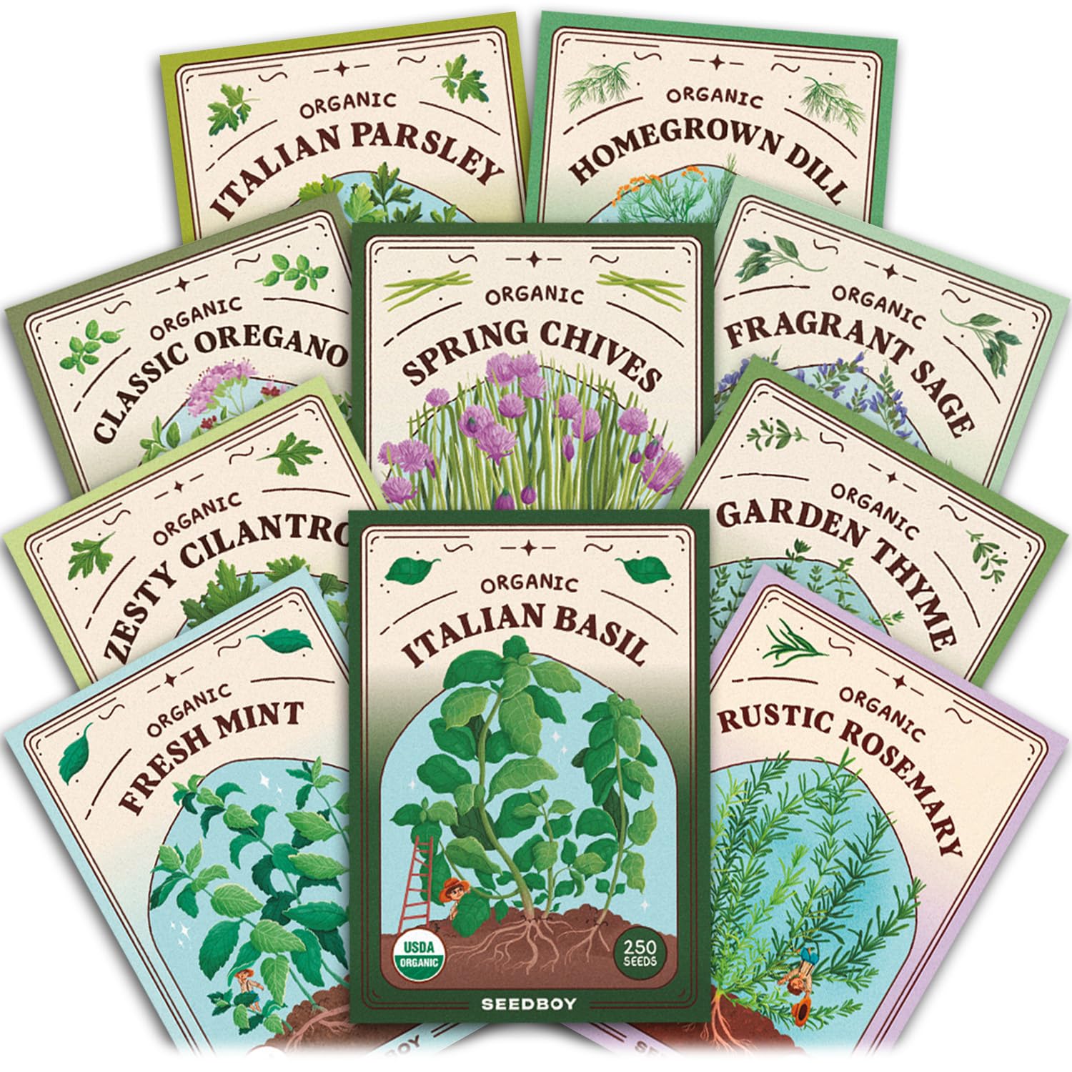 Seedboy Genovese basil seeds for fresh salads and garnishes.