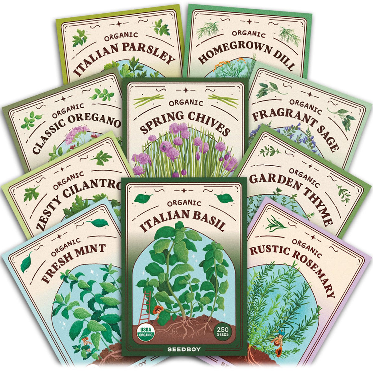 Seedboy Genovese basil seeds for fresh salads and garnishes.