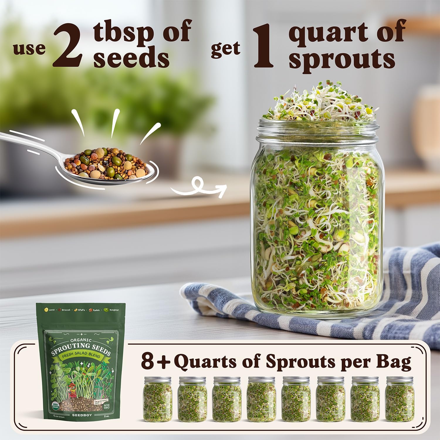 Seedboy microgreens harvest close-up with vibrant, crisp greens