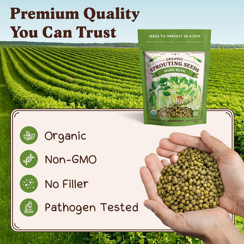 Seedboy organic seed packaging closeup showing certification