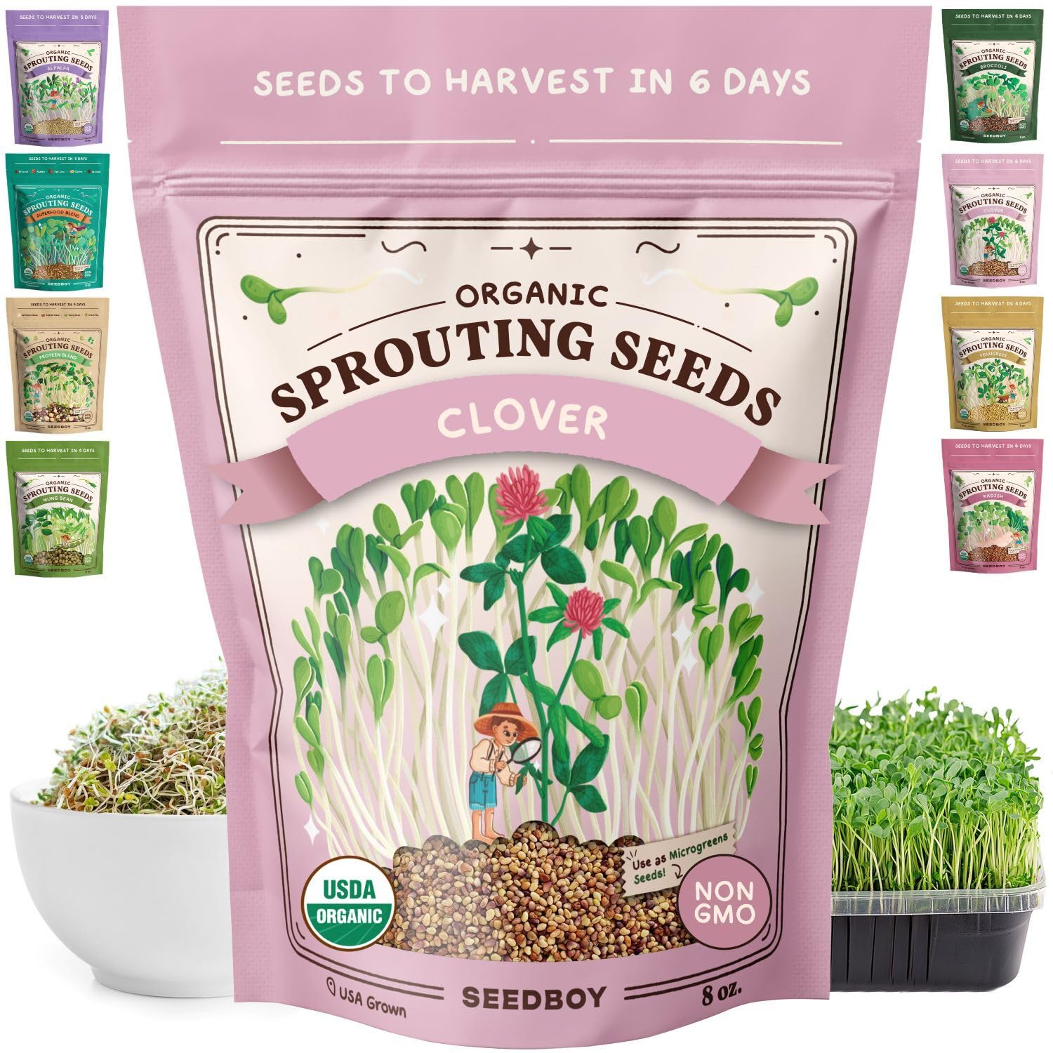 Seedboy red clover sprouting seeds in a bag ready for home sprouts