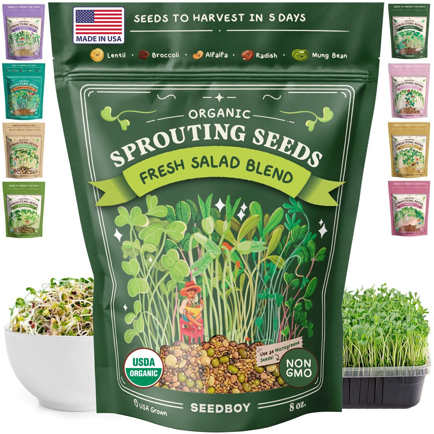 Seedboy salad blend seeds in a jar for quick sprouts