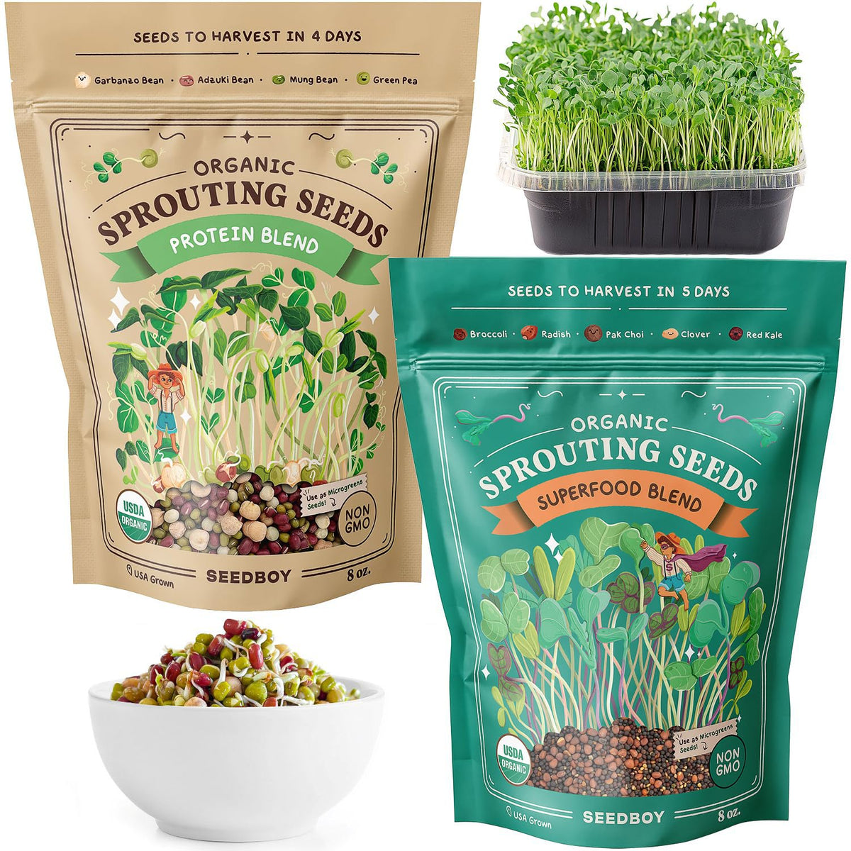 Seedboy Superfood Blend 8 oz bag ready for nutrient dense sprouts