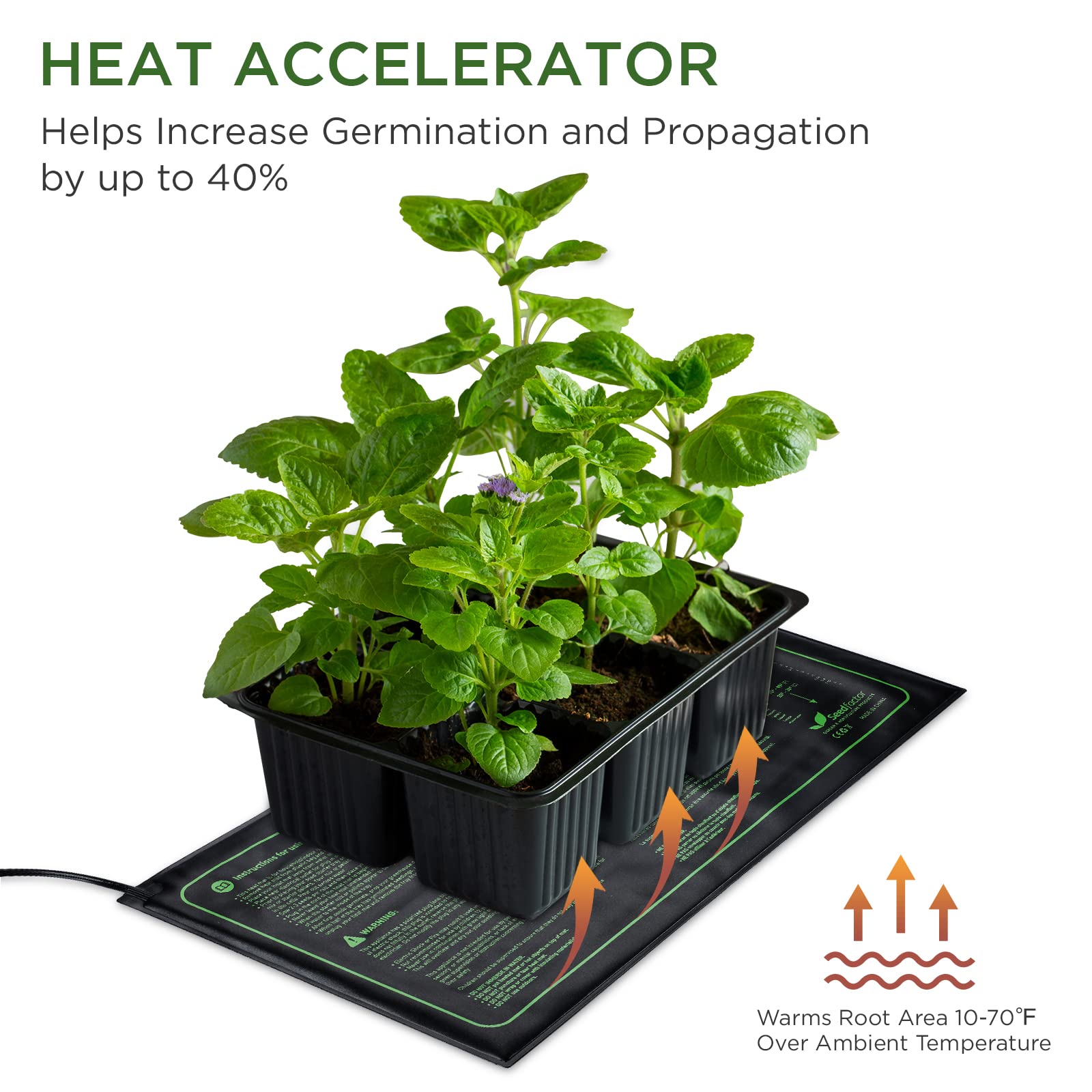 Seedfactor easy-to-use heat mat plugs into a 120V outlet