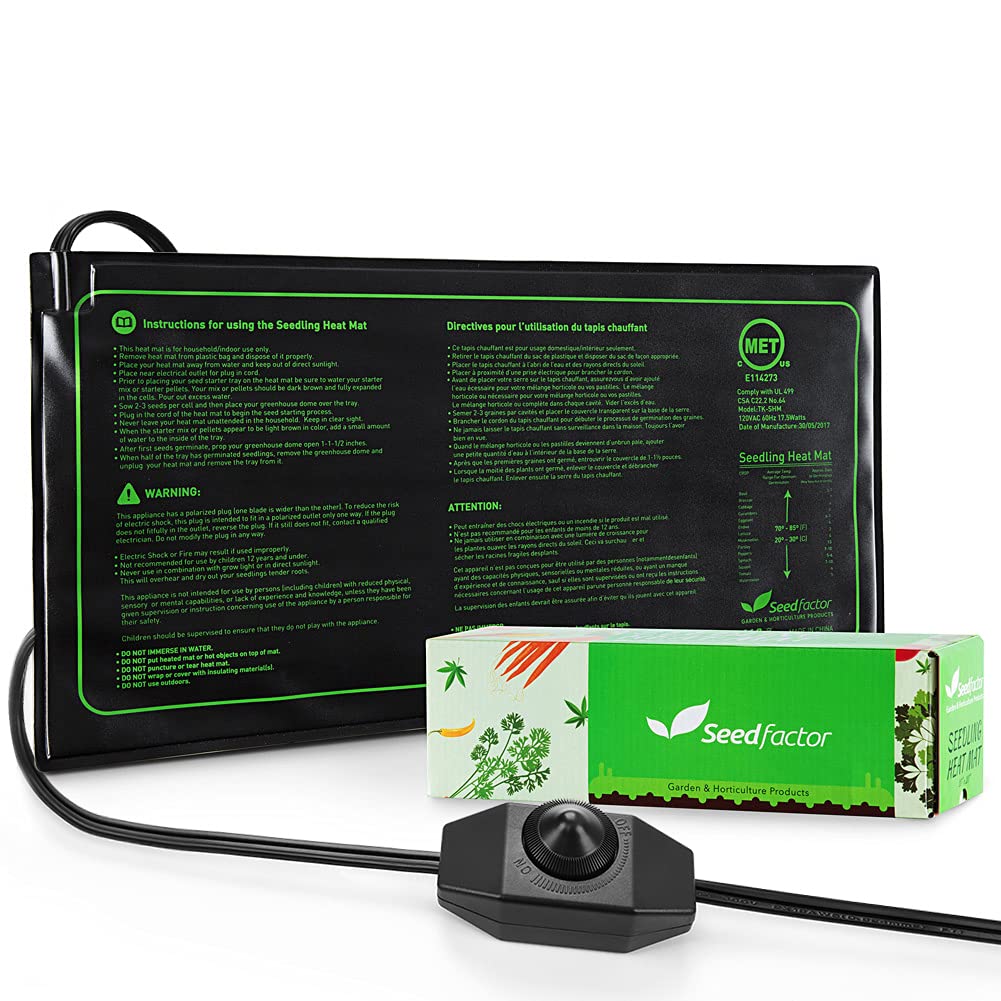 Seedfactor MET heat mat warming a seedling tray for steady germination.