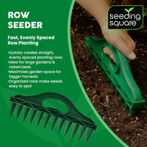 Seeding Square Row Seeder in action punching evenly spaced holes for seeds.