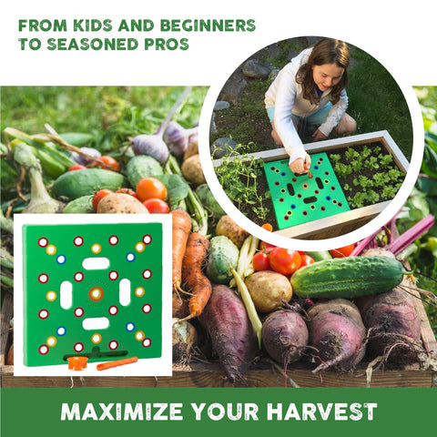 Seeding Square spacing markers guide even rows for denser crops.