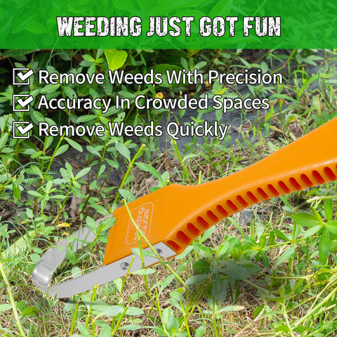 Bright orange Seeding Square Sneaky Weeder for high garden visibility.