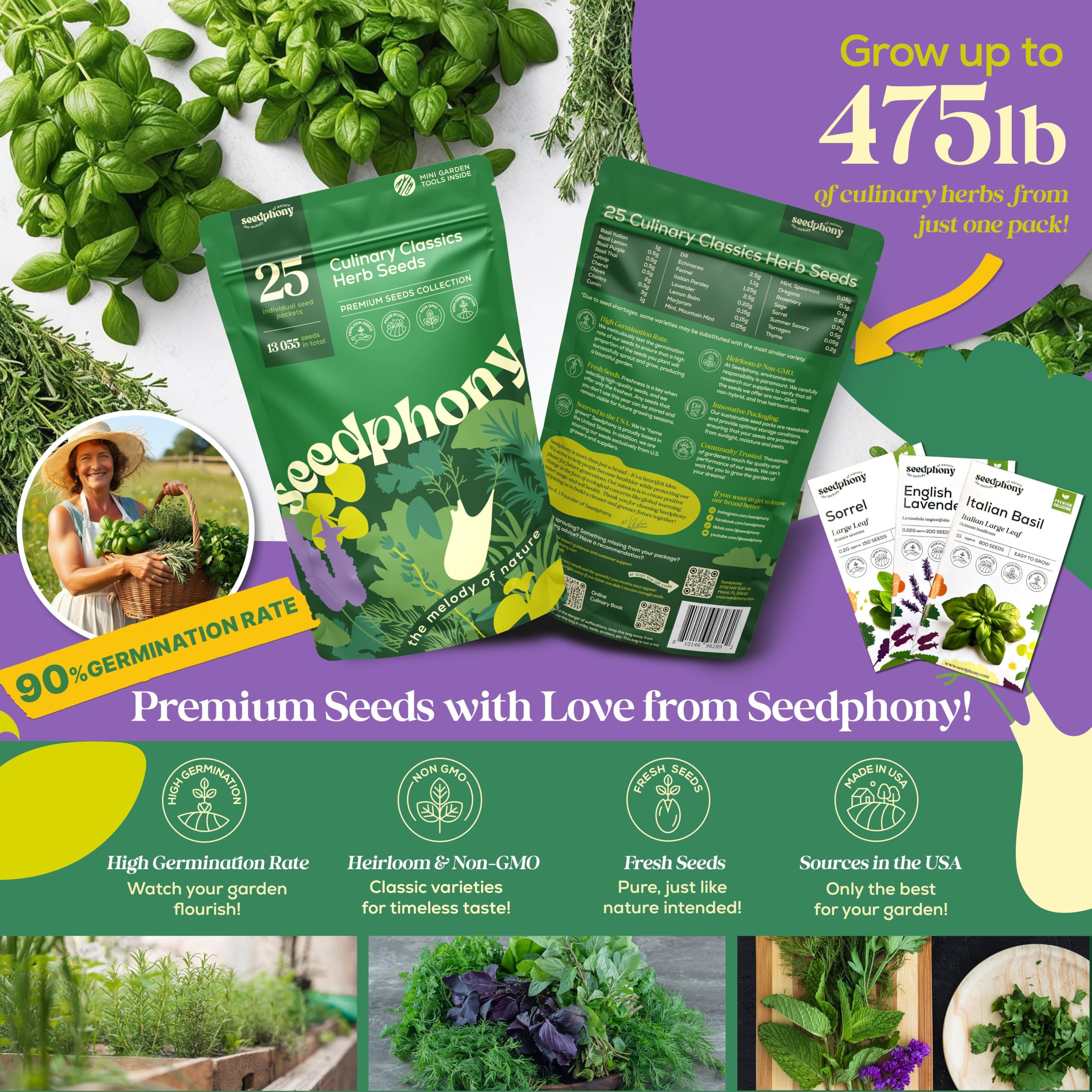 Seedphony basil italian seeds packet: aromatic basil for delicious home recipes and easy indoor gardening.