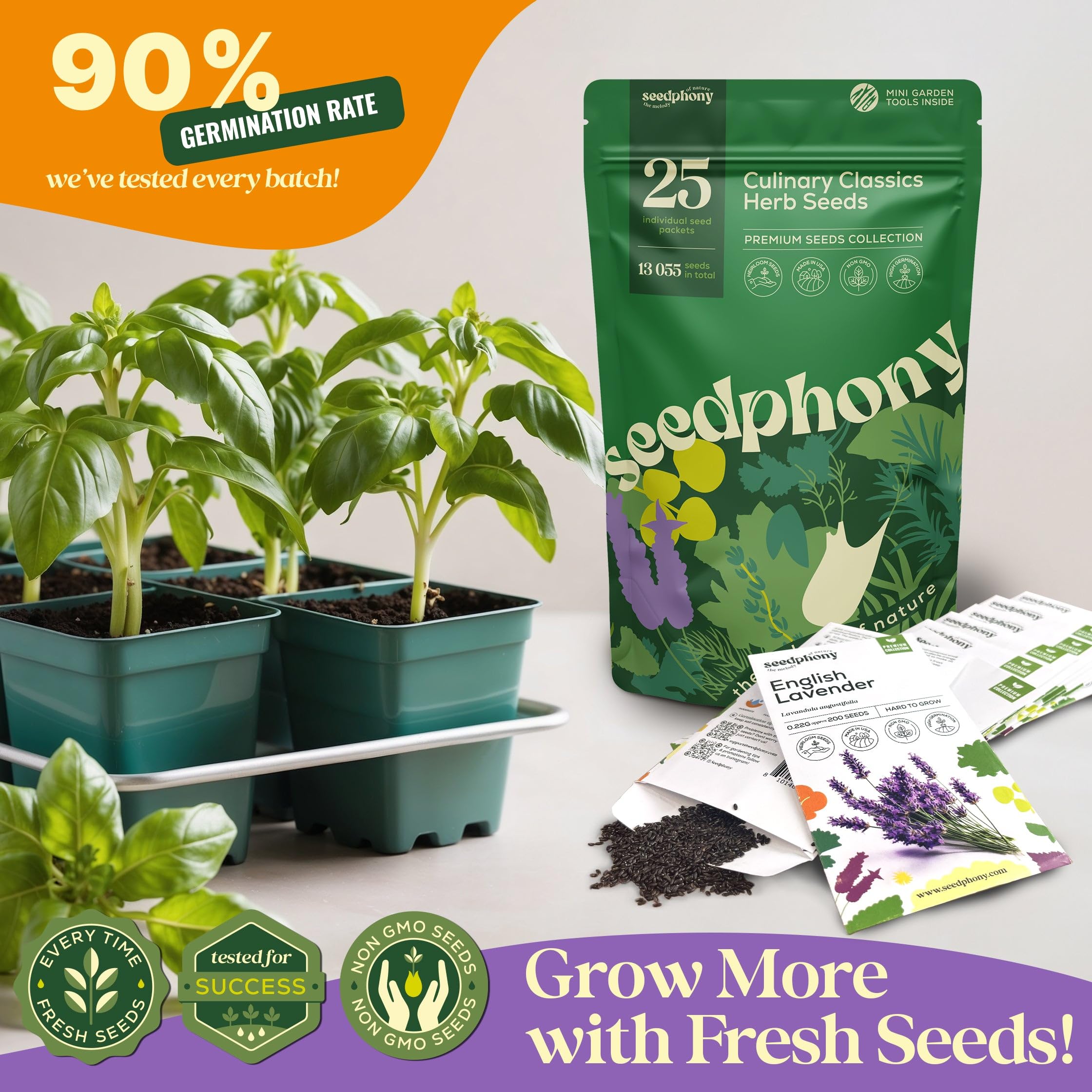 Seedphony lavender seeds packet: fragrant lavender for sachets and calming culinary infusions.