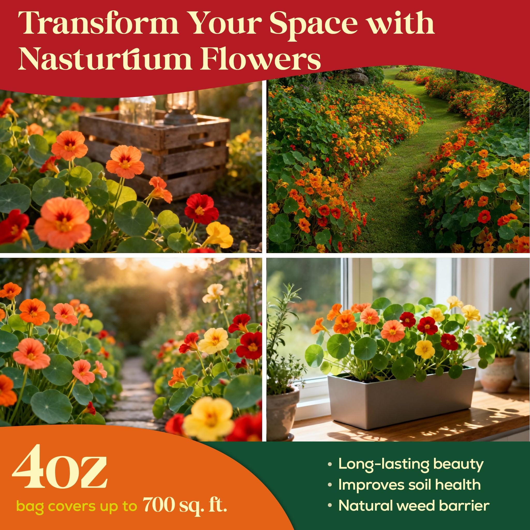 Seedphony Nasturtium seeds producing ornamental flowers in a garden