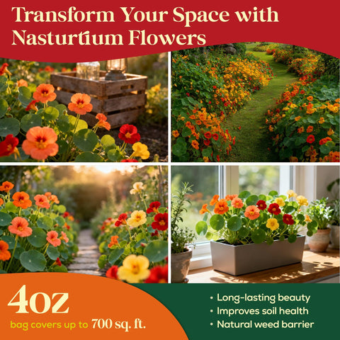 Seedphony Nasturtium seeds producing ornamental flowers in a garden