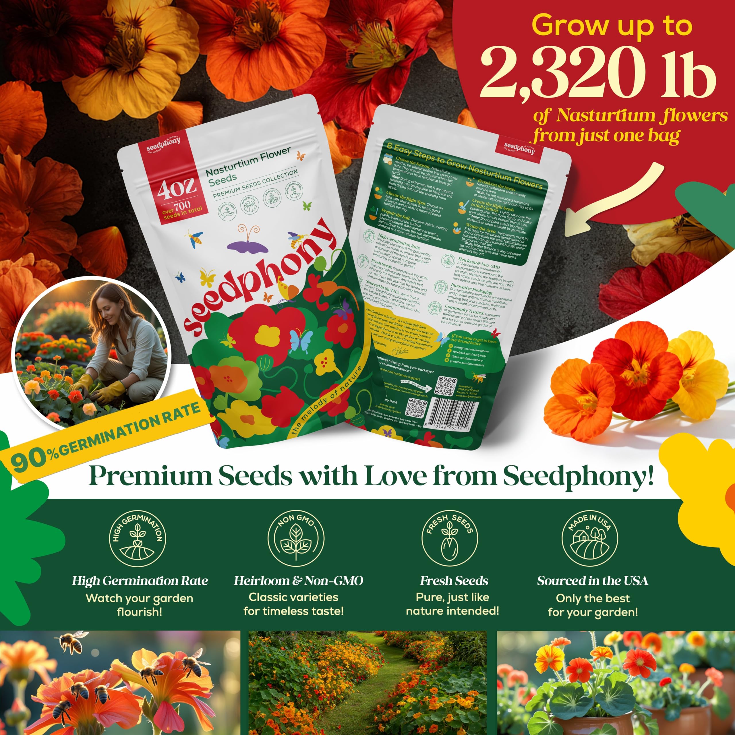 Seedphony Nasturtium seeds with QR guide for easy growing instructions