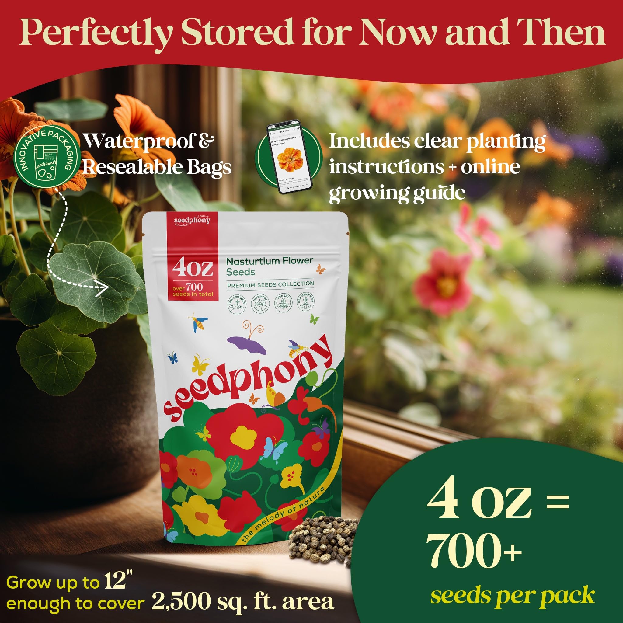 Seedphony Nasturtium seeds waterproof pouch protecting seeds from moisture