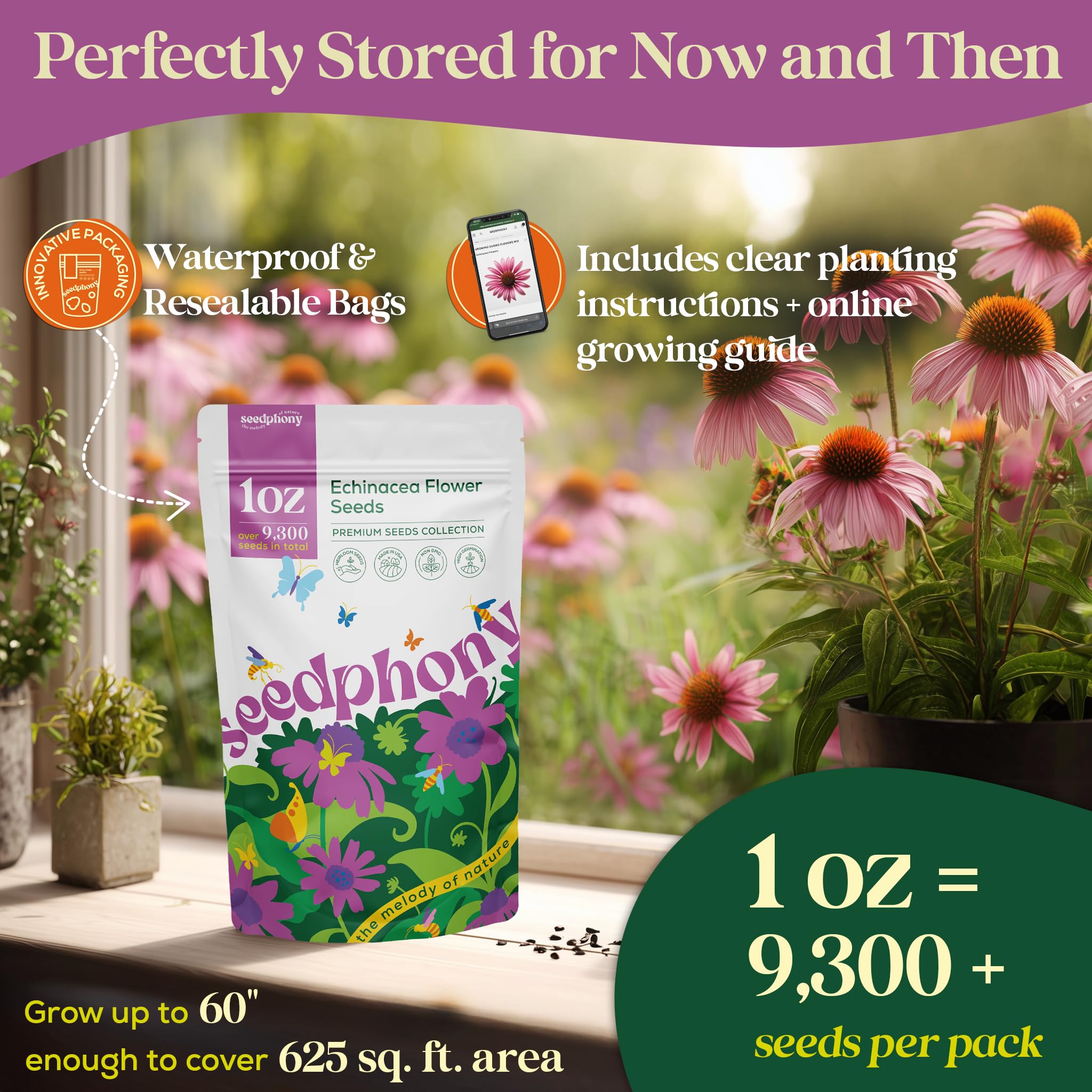Seedphony waterproof seed pouch protecting freshness and viability over time.