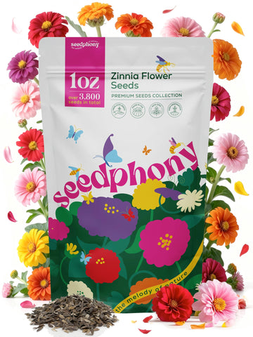 Seedphony Zinnia seeds pack in a waterproof resealable pouch for fresh viability