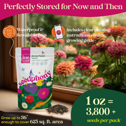 Seedphony Zinnia seeds QR code linking to the online growing guide