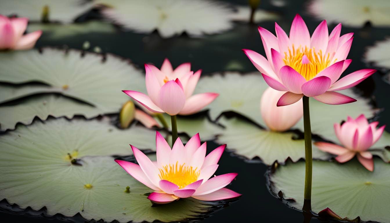 Seeds Of Strength colorful water lilies blooming in bowls, compact design for small spaces.