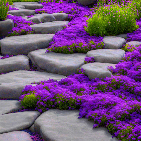 Seeds Of Strength creeping thyme blooms attract pollinators with summer clusters.