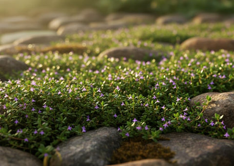 Seeds Of Strength creeping thyme leaves ready for harvest.