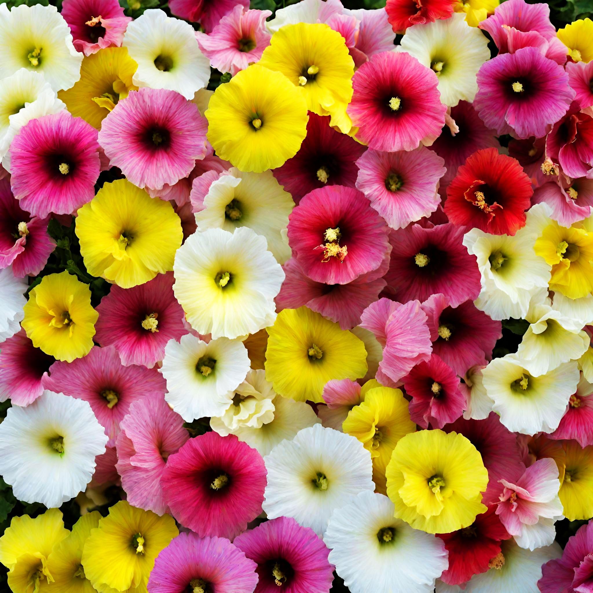 Seeds Of Strength hollyhock carnival yellow bloom brightens cottage gardens and attracts pollinators.