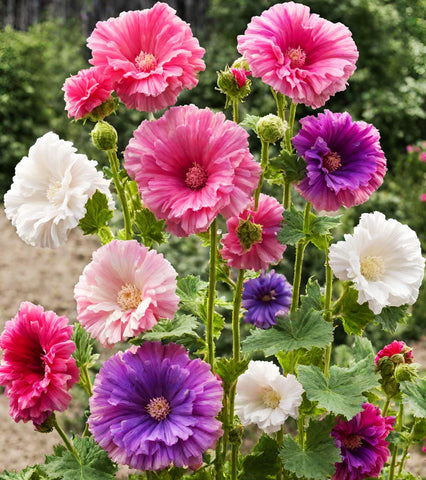 Seeds Of Strength hollyhock blooms attract bees and butterflies for a livelier ecosystem.